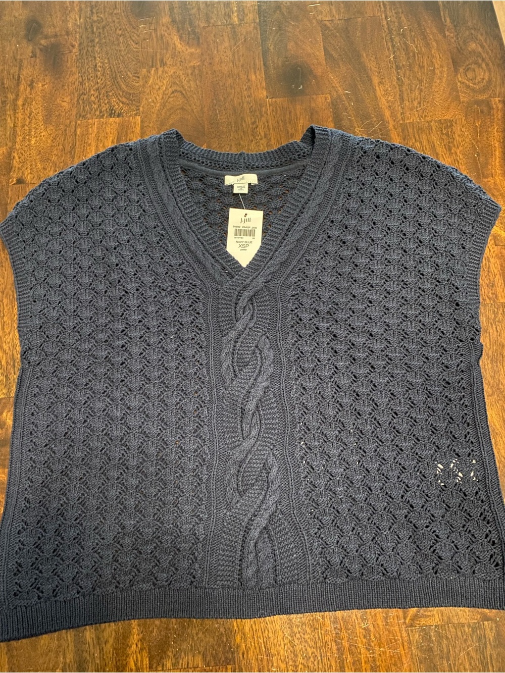 NWT J. Jill Dark Navy Open Stitch Cable Knit V-Neck Sweater Vest
